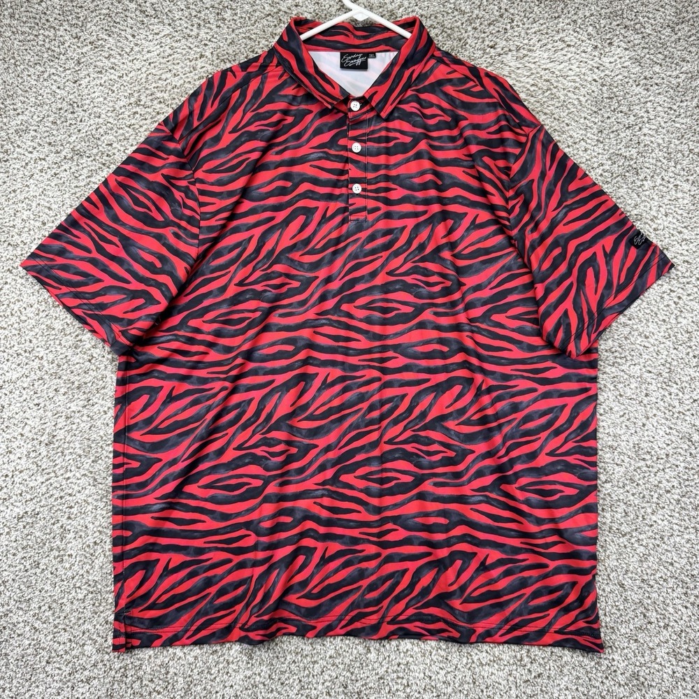 Sunday Swagger Polo Shirt Men's 3XL Red Black Geometric Tiger Stripes Stretch